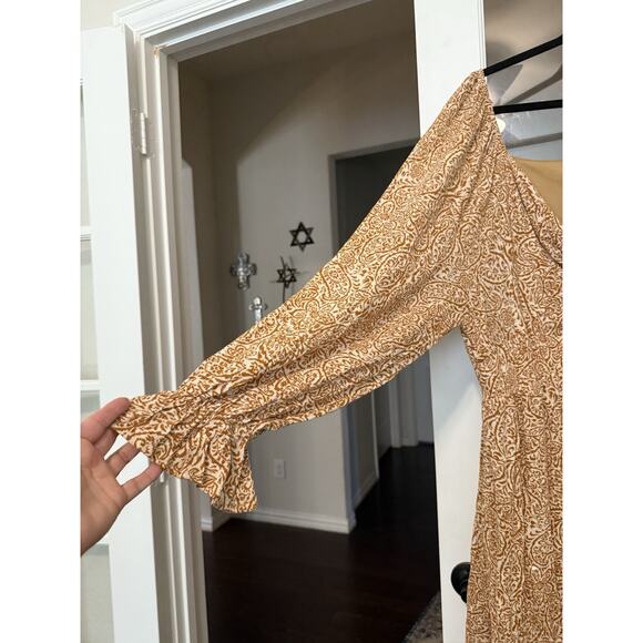 NWT Savanna Jane Babydoll Western Boho Gold Paisley Print Dress 2X Fall - Picture 4 of 13